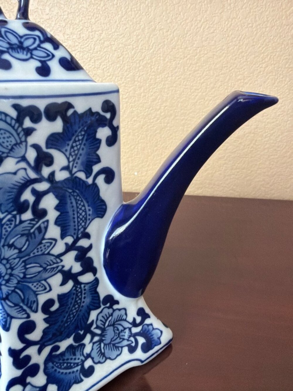 Vintage Blue White Ceramic Teapot Chinoiserie Floral Square Decor 9.5" - Picture 6 of 12